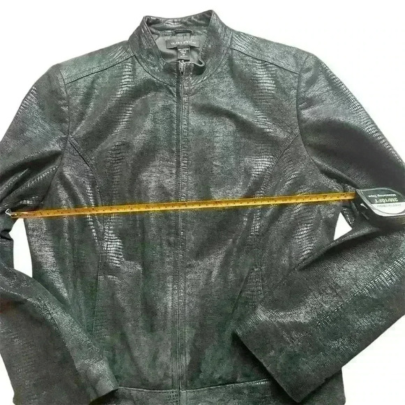 Valerie Stevens Jacket Black‎ Suede Moto Casual Snake Pattern Embossed Size M - Picture 5 of 6
